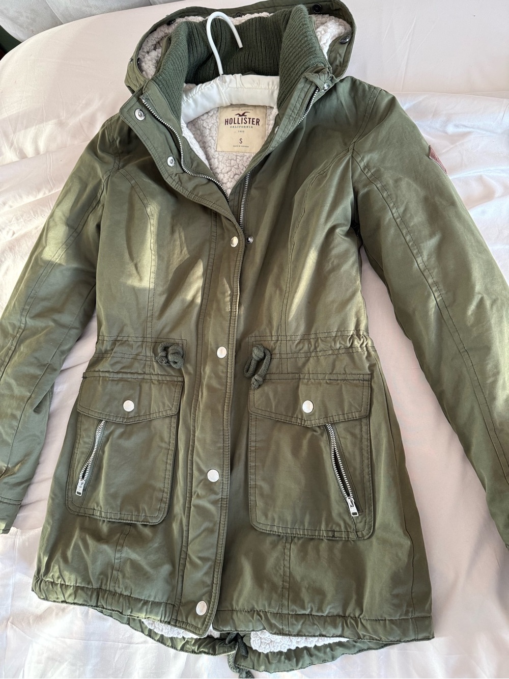 Hollister Olive Green Sherpa Hooded Parka